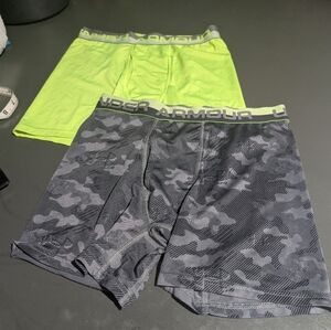 Under Armour Boys Performance Boxer Briefs - Neon Green & Gray Camo Size YXL EUC